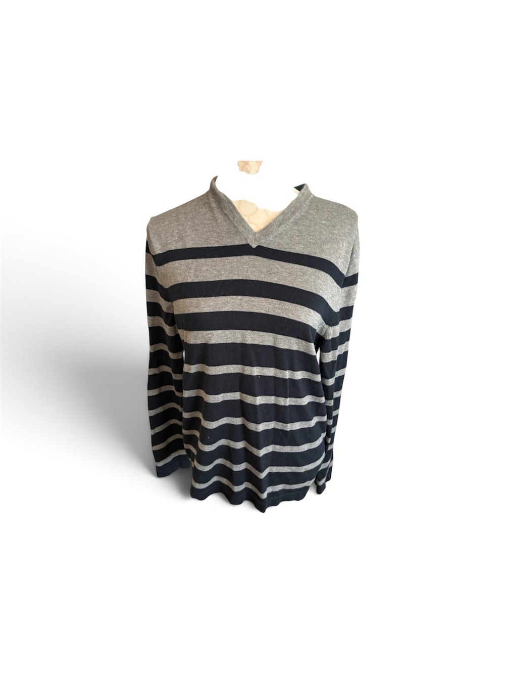 Banana Republic Striped V-Neck Sweater in Gray and Black